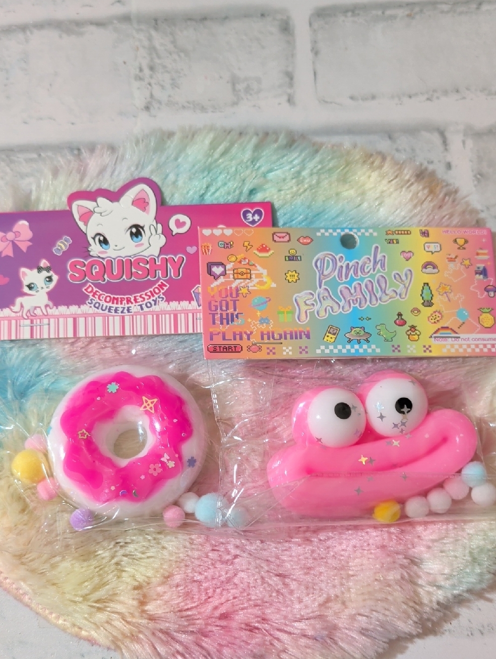 Pink Donut & Face Stress Toys Bundle of 2